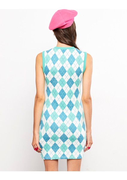 Yeni Sezon Bisiklet Yaka Desenli Kolsuz Triko Elbise indirimleri