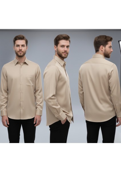 Erkek Geniş Kalıp Klasik Uzun Kollu Poplin Gömlek