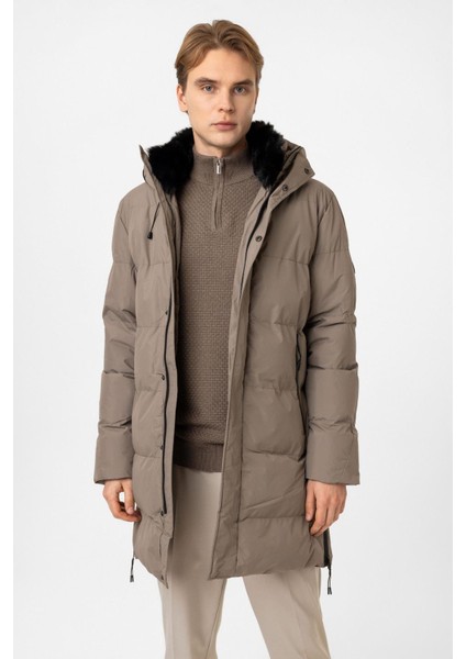 Vizon Regular Fit Kürklü Yaka Kapüşonlu Puffer Uzun Şişme Mont modelleri