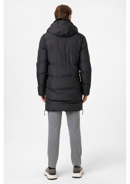 Siyah Regular Fit Kürklü Yaka Kapüşonlu Puffer Uzun Şişme Mont indirimleri