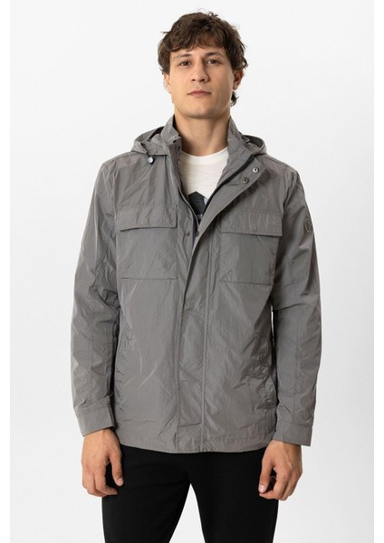 Gri Regular Fit Kapüşonlu Mont