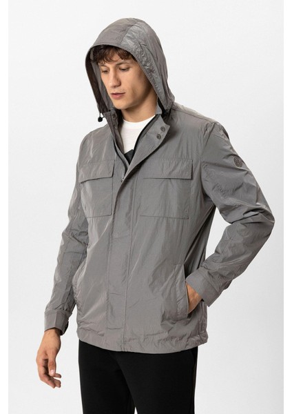 Gri Regular Fit Kapüşonlu Mont indirimleri