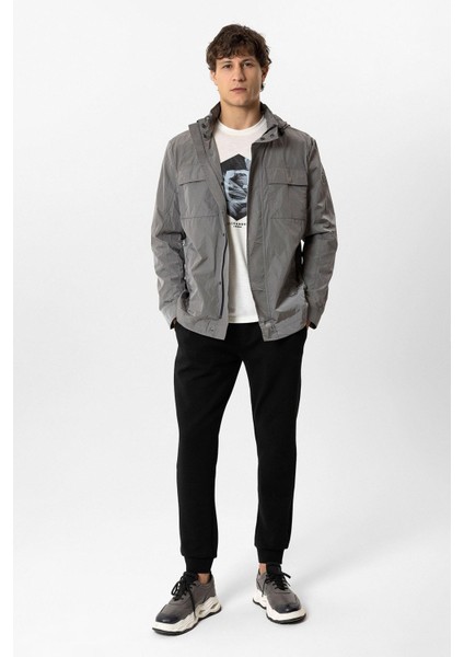 Gri Regular Fit Kapüşonlu Mont