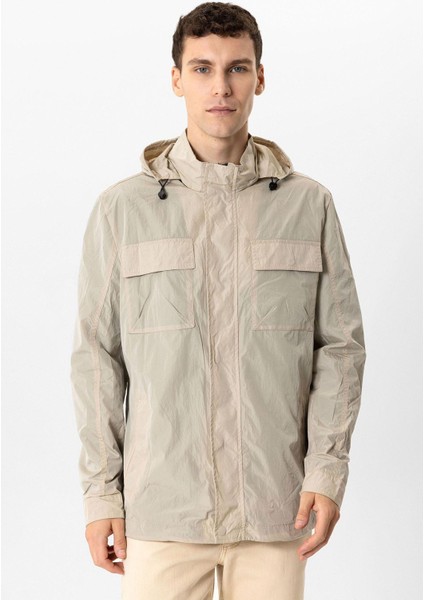 Bej Regular Fit Kapüşonlu Mont