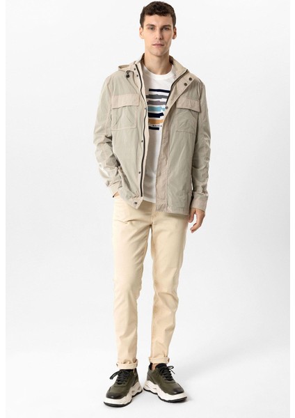 Bej Regular Fit Kapüşonlu Mont