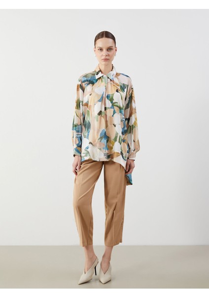 Yeni Sezon Gömlek Yaka Desenli Saten Kadın Tunik modelleri