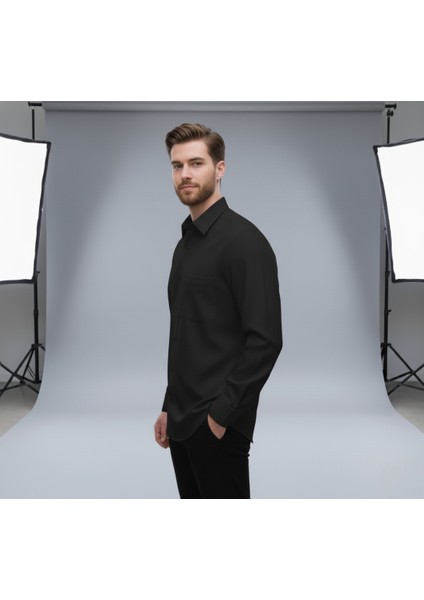 Erkek Geniş Kalıp Klasik Uzun Kollu Poplin Gömlek fırsatları