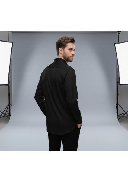 Erkek Geniş Kalıp Klasik Uzun Kollu Poplin Gömlek