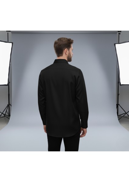 Erkek Geniş Kalıp Klasik Uzun Kollu Poplin Gömlek