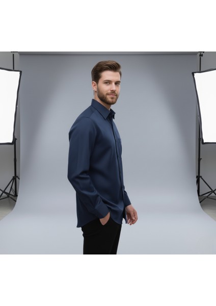 Erkek Geniş Kalıp Klasik Uzun Kollu Poplin Gömlek