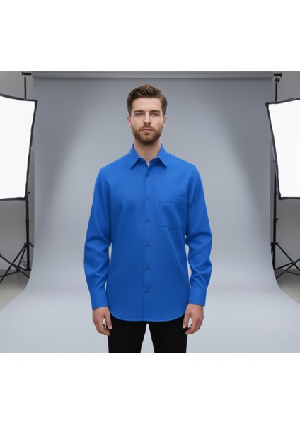 Erkek Geniş Kalıp Klasik Uzun Kollu Poplin Gömlek