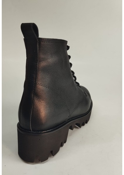 Kadın Hakiki Deri Bağcıklı ve Fermuarlı Eva Taban Siyah Bot fiyatları