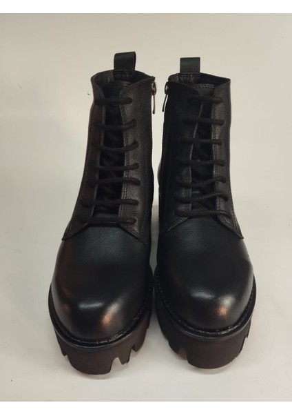 Kadın Hakiki Deri Bağcıklı ve Fermuarlı Eva Taban Siyah Bot modelleri