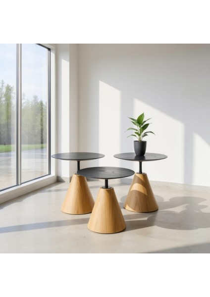 Üçlü Yuvarlak Mantar Zigon Sehpa Seti NO:451 | Salon Sehpa Takımı modelleri