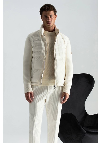 Kaşmir Yün Karışım Kar Desenli Bisiklet Yaka Ekru Kazak modelleri