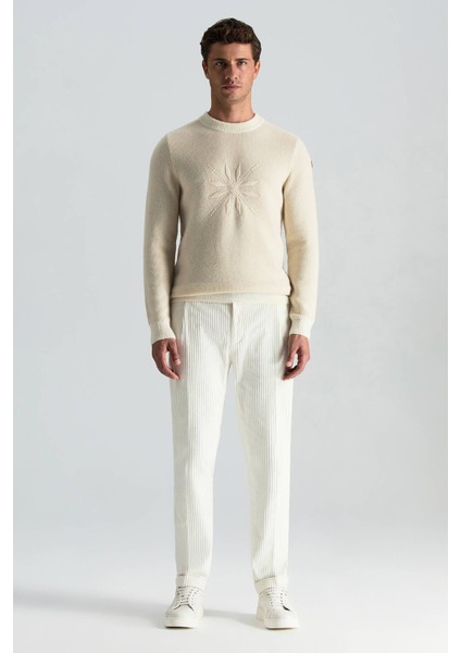 Kaşmir Yün Karışım Kar Desenli Bisiklet Yaka Ekru Kazak fırsatları