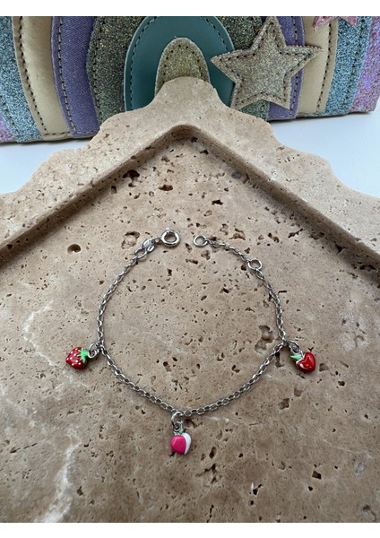 Çocuk Gümüş Mineli Çilek Bileklik