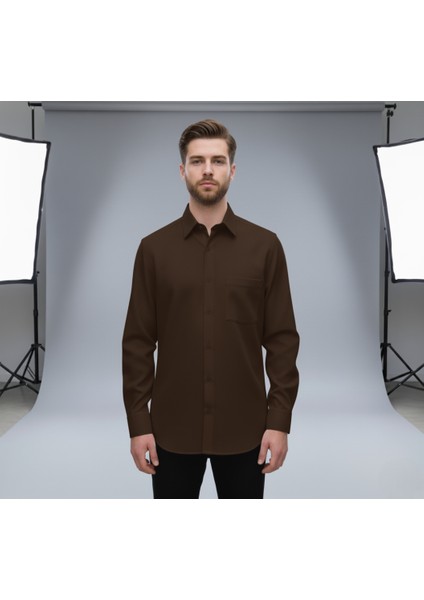 Erkek Geniş Kalıp Klasik Uzun Kollu Poplin Gömlek