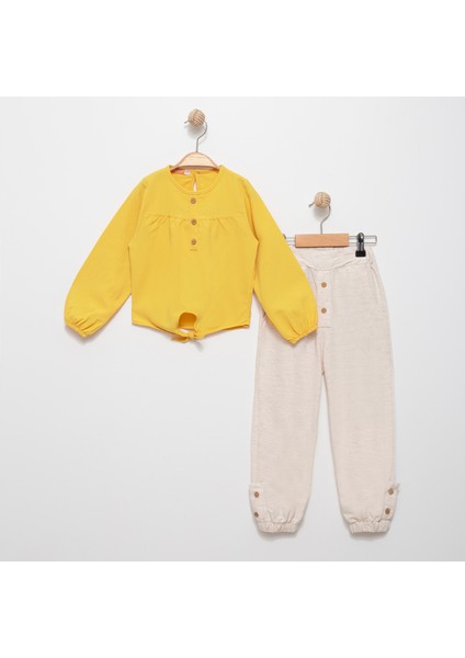 Kız Çocuk Önden Bağlamalı Düğmeli Alt Üst Takım