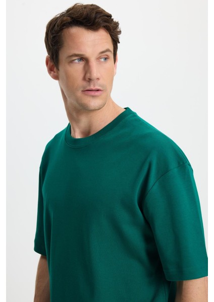 Unisex Oversize Geniş Kesim %100 Pamuk Yumuşak Dokulu Basic Bisiklet Yaka Yeşil Tişört fiyatları