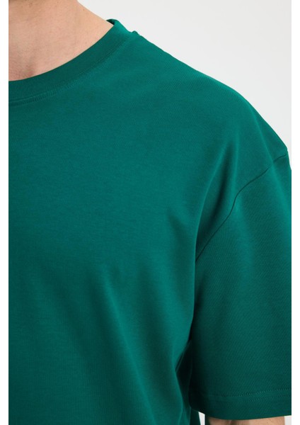 Unisex Oversize Geniş Kesim %100 Pamuk Yumuşak Dokulu Basic Bisiklet Yaka Yeşil Tişört modelleri