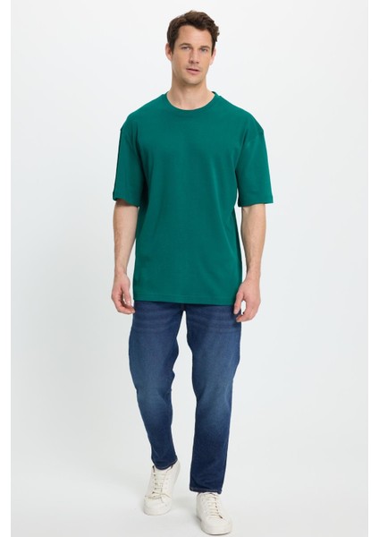 Unisex Oversize Geniş Kesim %100 Pamuk Yumuşak Dokulu Basic Bisiklet Yaka Yeşil Tişört fırsatları