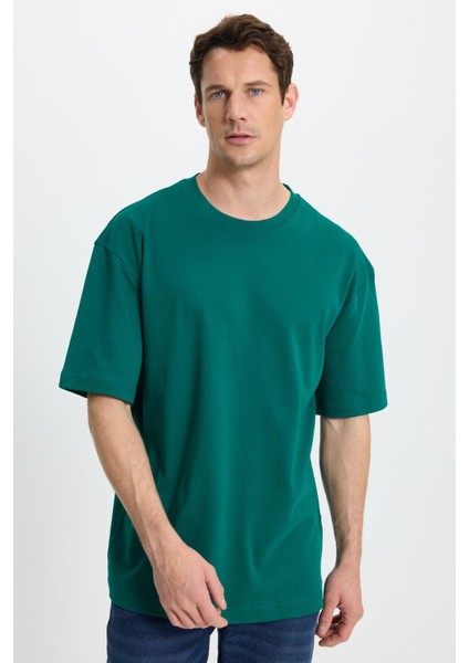 Unisex Oversize Geniş Kesim %100 Pamuk Yumuşak Dokulu Basic Bisiklet Yaka Yeşil Tişört indirimleri