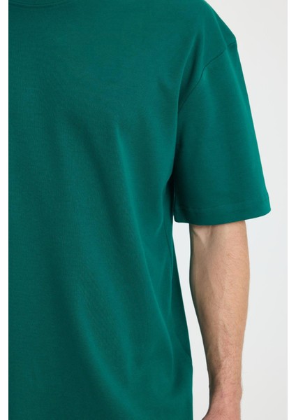 Unisex Oversize Geniş Kesim %100 Pamuk Yumuşak Dokulu Basic Bisiklet Yaka Yeşil Tişört