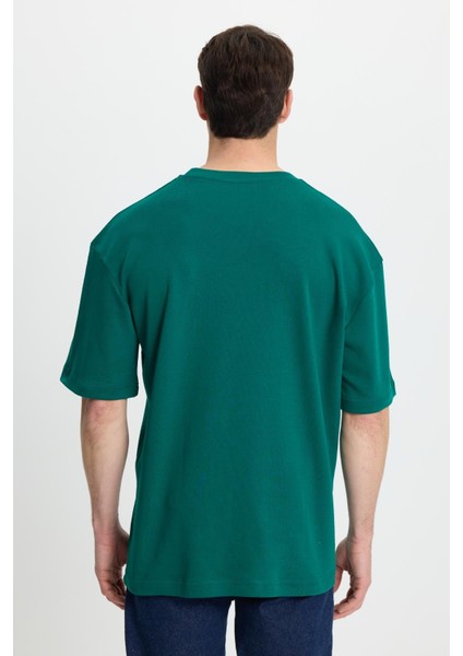 Unisex Oversize Geniş Kesim %100 Pamuk Yumuşak Dokulu Basic Bisiklet Yaka Yeşil Tişört