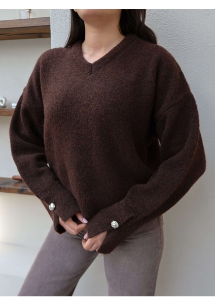 V Yaka Kol Düğmeli Yumoş Kazak modelleri