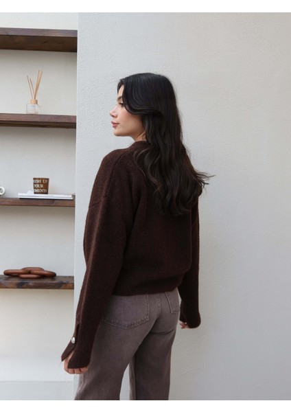 V Yaka Kol Düğmeli Yumoş Kazak indirimleri