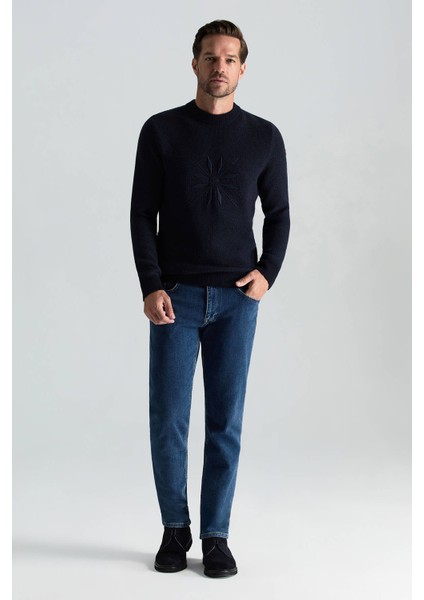 Kaşmir Yün Karışım Kar Desenli Bisiklet Yaka Lacivert Kazak fiyatları