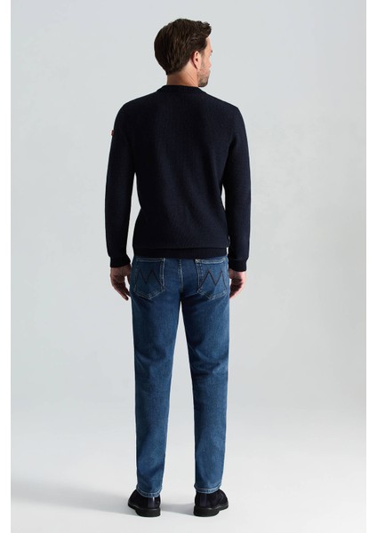 Kaşmir Yün Karışım Kar Desenli Bisiklet Yaka Lacivert Kazak modelleri