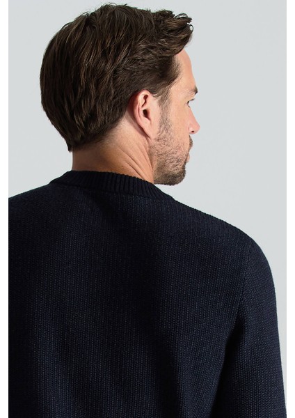 Kaşmir Yün Karışım Kar Desenli Bisiklet Yaka Lacivert Kazak fırsatları