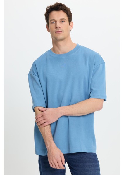 Unisex Oversize Geniş Kesim %100 Pamuk Yumuşak Dokulu Basic Bisiklet Yaka Indigo Tişört fiyatları