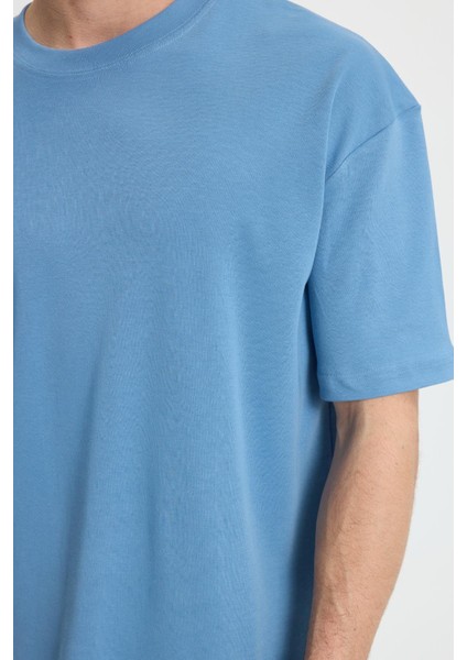 Unisex Oversize Geniş Kesim %100 Pamuk Yumuşak Dokulu Basic Bisiklet Yaka Indigo Tişört modelleri