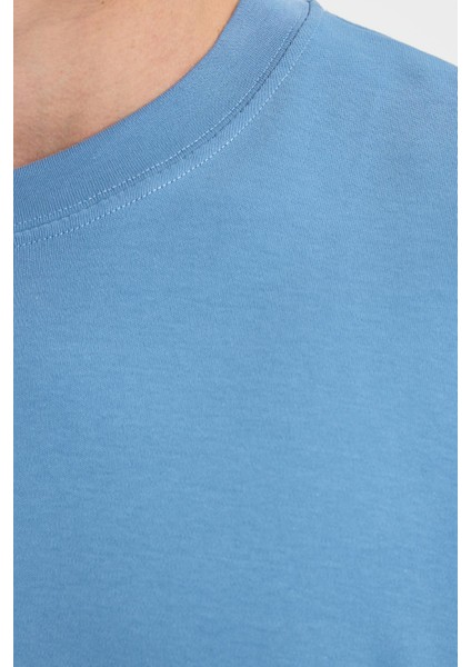 Unisex Oversize Geniş Kesim %100 Pamuk Yumuşak Dokulu Basic Bisiklet Yaka Indigo Tişört