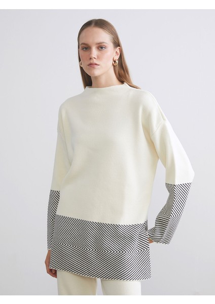 Yeni Sezon Kayık Yaka Desenli Kadın Triko Tunik fiyatları