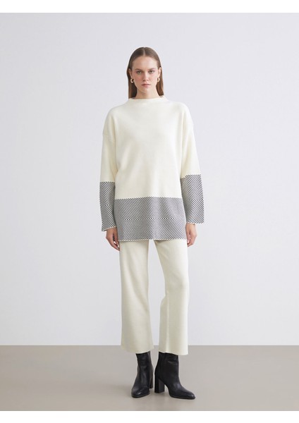 Yeni Sezon Kayık Yaka Desenli Kadın Triko Tunik modelleri