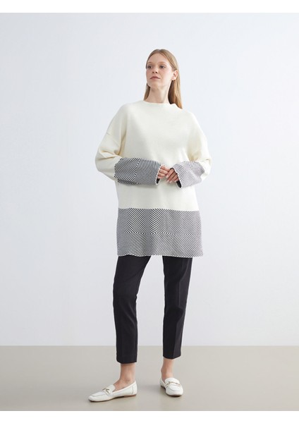 Yeni Sezon Kayık Yaka Desenli Kadın Triko Tunik fırsatları