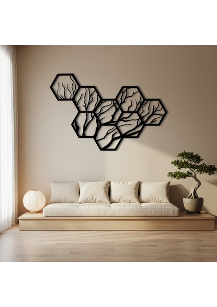 Geometrik Dallar Temalı Ahşap Duvar Tablosu