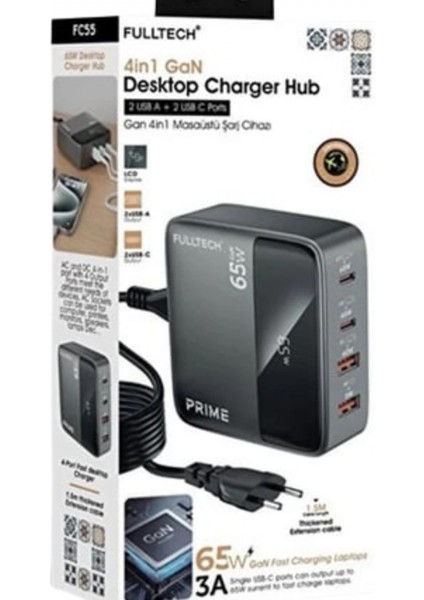 Fulltech FC55 Prıme 65W Gan Masaüstü Şarj Hub 4in1 2 Usb-A 2 Usb-C Hızlı Şarj Cihazı indirimleri