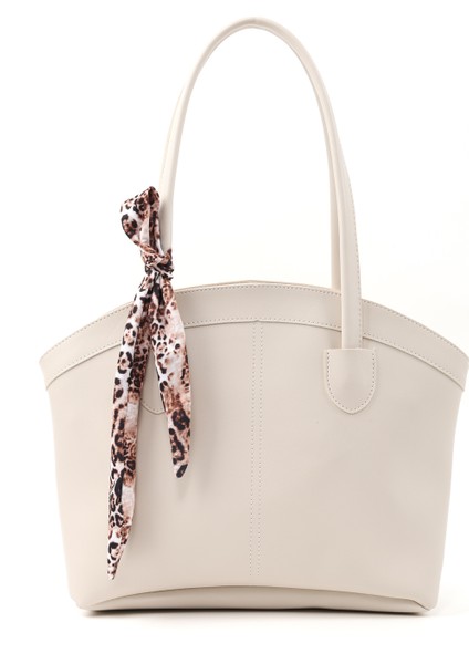 Krem SHK274 Suni Deri Fermuarlı Tek Bölmeli Fular Hediyeli El,kol ve Omuz Çantası