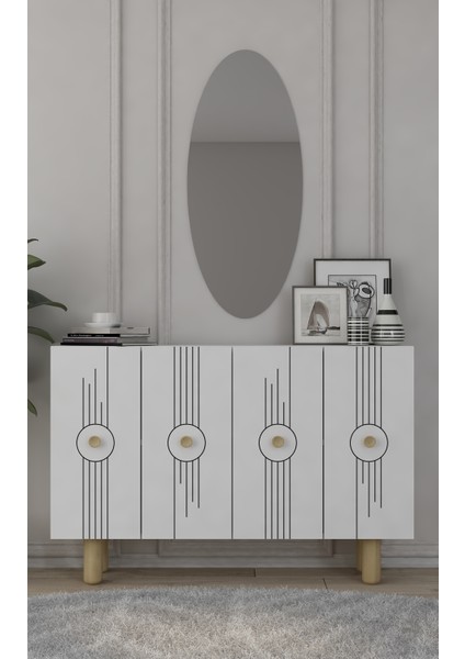 Frauddd (KM120) Bohem Konsol , Çok Amaçlı Dolap -Beyaz-Beyaz