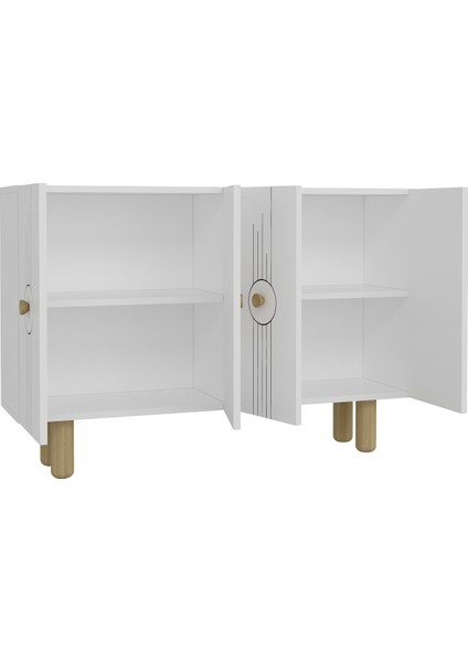 Frauddd (KM120) Bohem Konsol , Çok Amaçlı Dolap -Beyaz-Beyaz