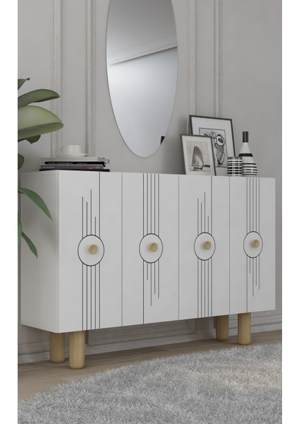 Frauddd (KM120) Bohem Konsol , Çok Amaçlı Dolap -Beyaz-Beyaz