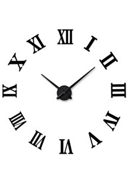 Platin Siyah 3D Büyük Boy Roma Rakamlı Ahşap Yapışkanlı Duvar Saati 48 x 48 cm indirimleri