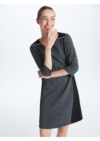 Yeni Sezon Bisiklet Yaka Kendinden Desenli Elbise