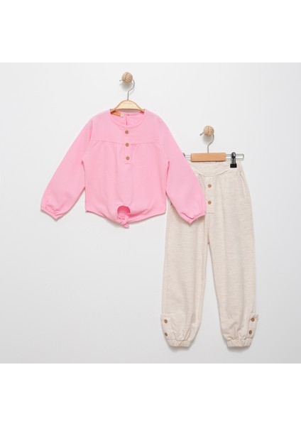 Kız Çocuk Önden Bağlamalı Düğmeli Alt Üst Takım