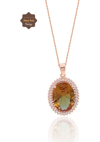 Zultanit Taşlı Elips Model Rose Kaplama Gümüş Kolye 201024751